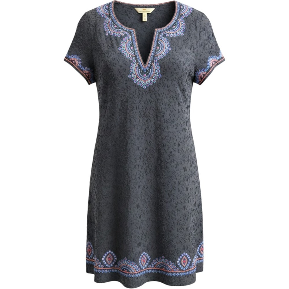 Vineyard Vines Gray Embroidered Beaded Shift Dress Textured Short Sleeve Size 6